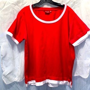 IDENTIC RED/WHITE 100% COTTON SH SLV TEE TOP SZ L